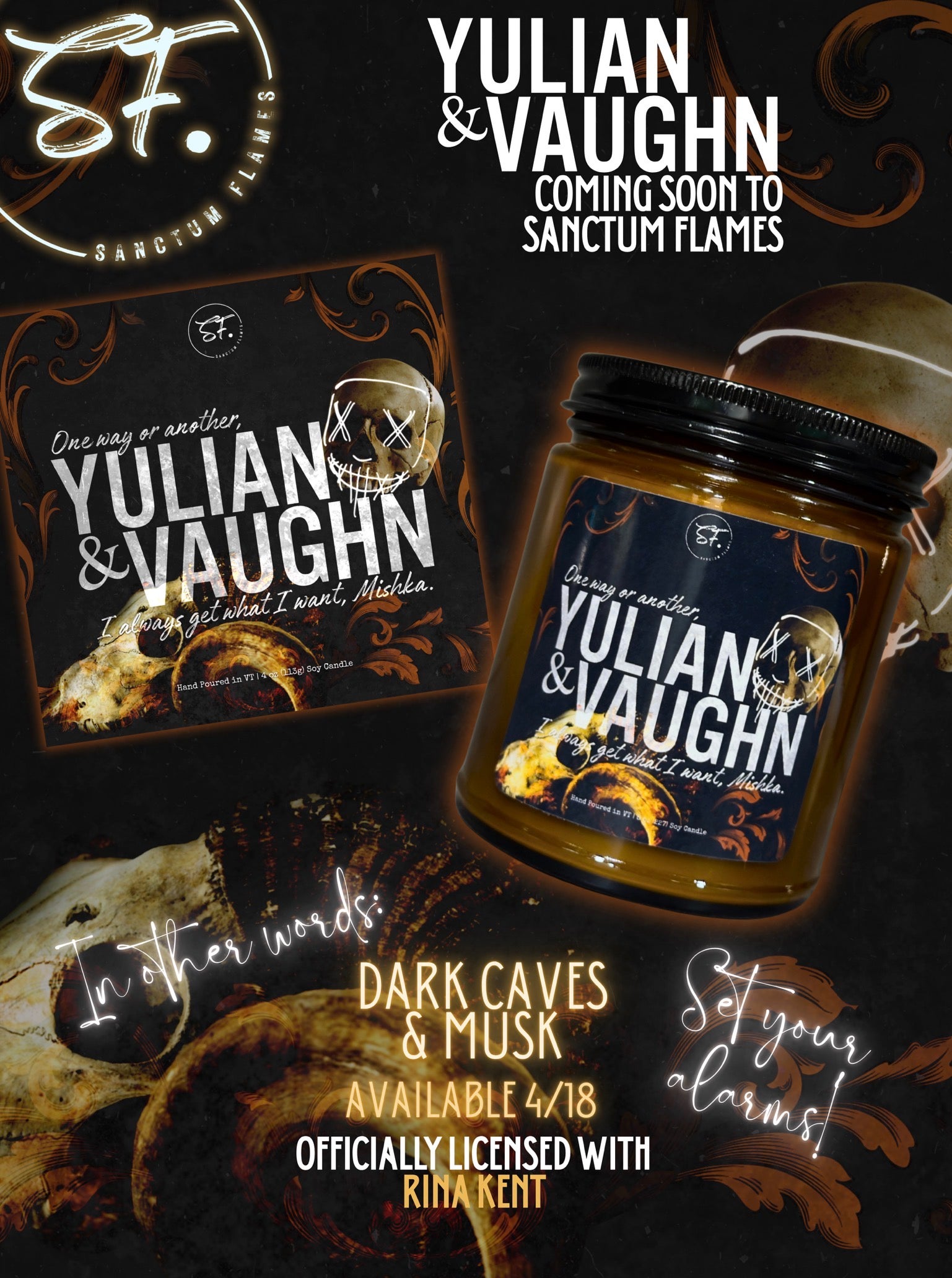 Yulian & Vaughn Soy Candle - Rina Kent (Hunt the Villain